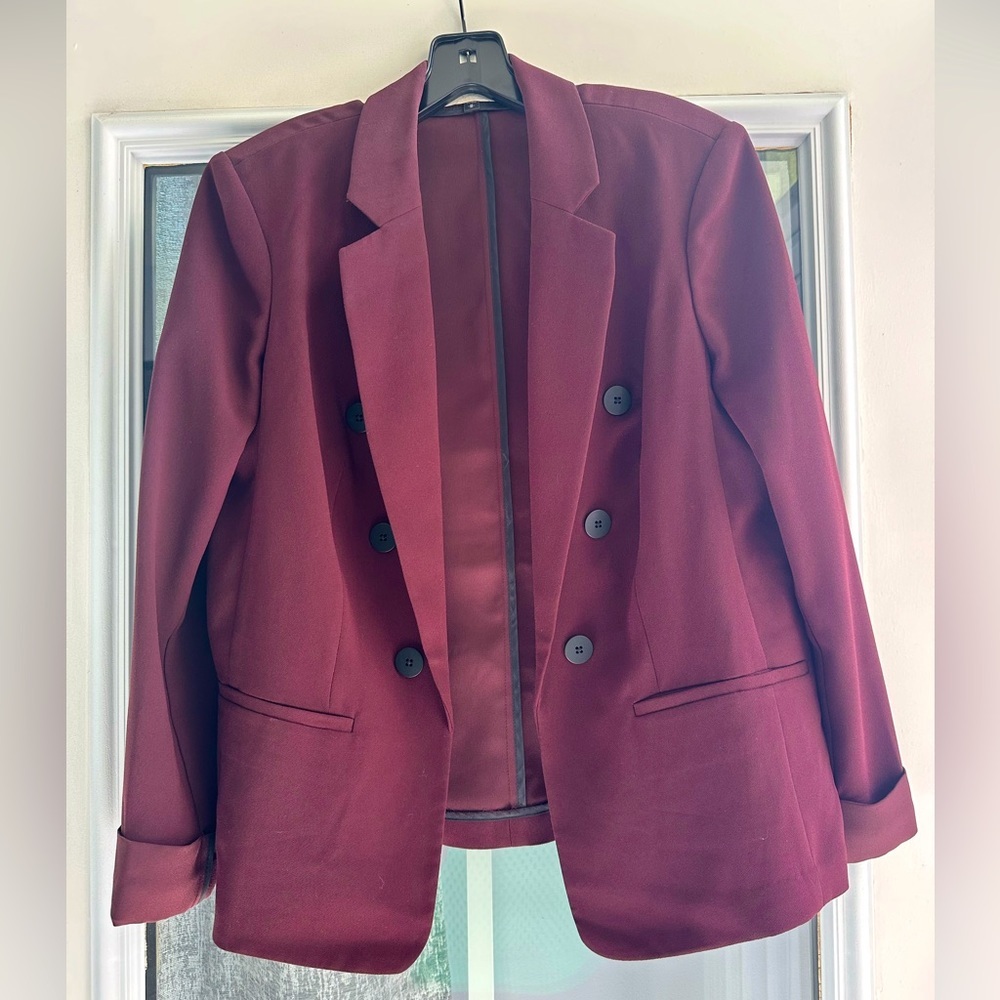 Express Women's Burgundy Double-Breasted Blazer